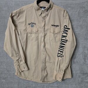 Wrangler Shirt Mens XL Brown Jack Daniels Whiskey Button Long Sleeve Western